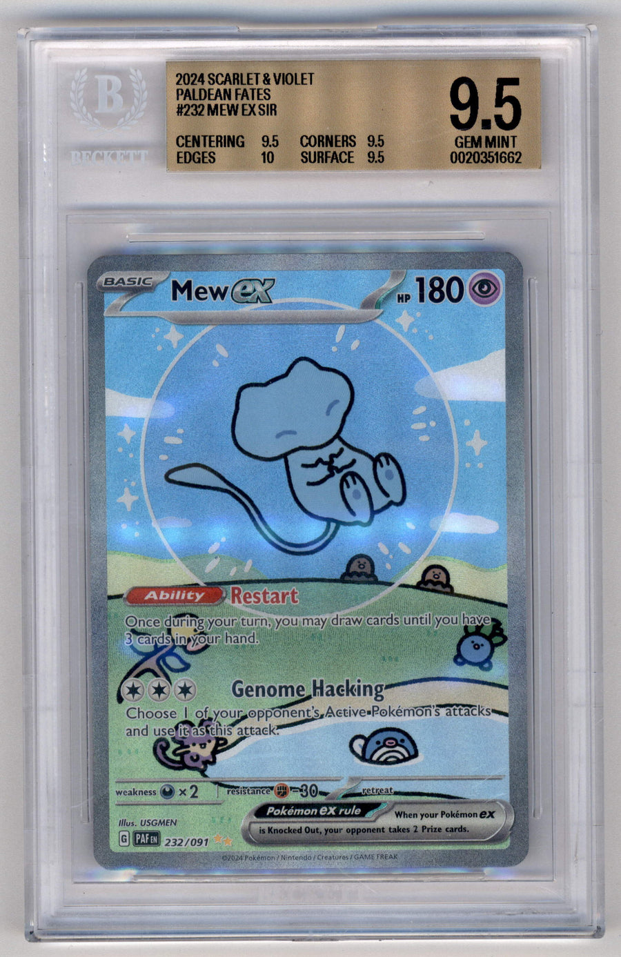 Pokemon Mew ex 232/091 Special Illustration Rare 2024 Paldean Fates Beckett 9.5