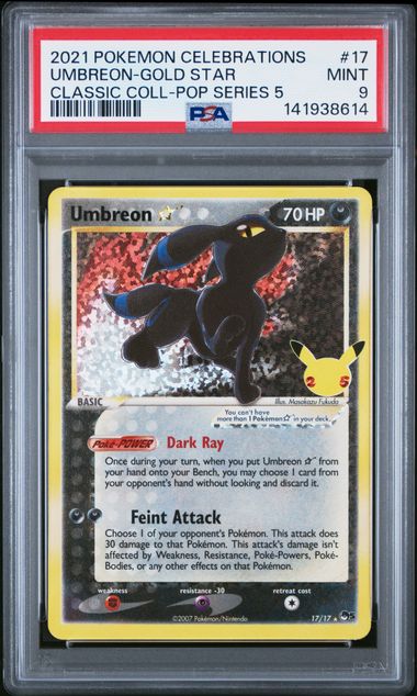 Pokemon Umbreon 17/17 Gold Star 2021 Celebrations Classic Collection Pop Series 5 PSA 9