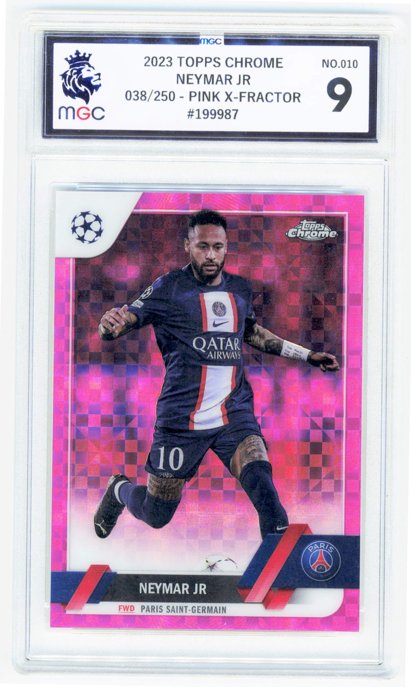 Topps Neymar Jr 038/250 Pink X-Fractor 2022-23 Chrome Uefa Club Competitions MGC 9