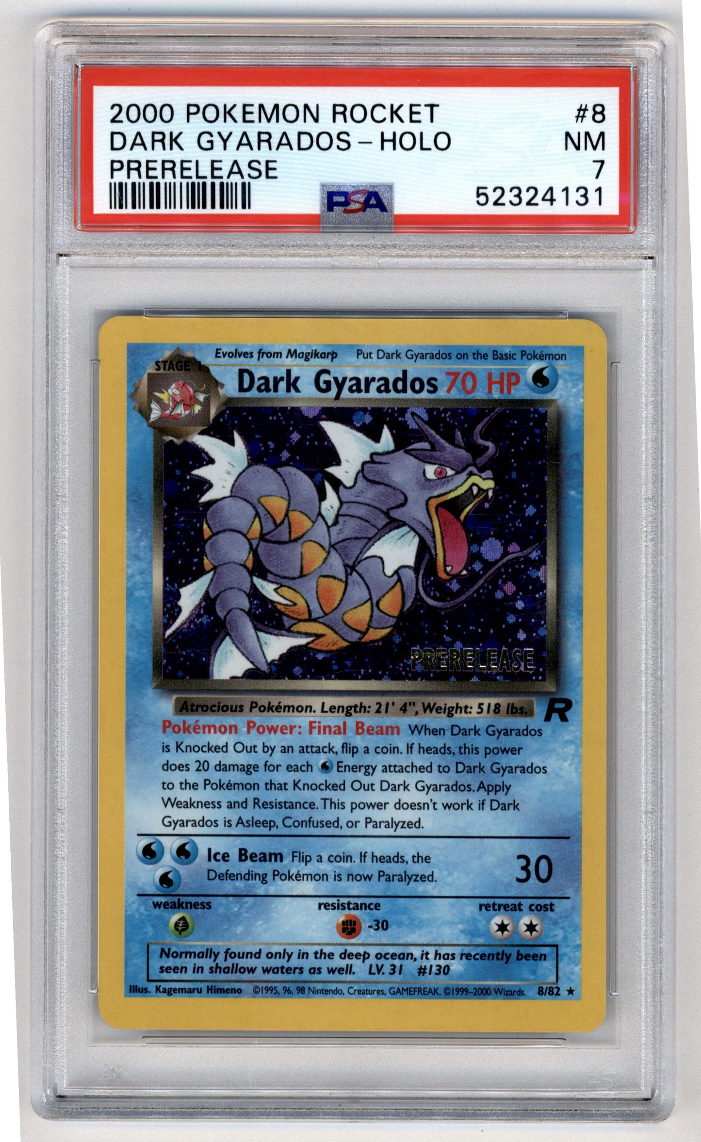 Pokemon Dark Gyarados 8/82 Holo Prerelease 2000 Team Rocket PSA 7