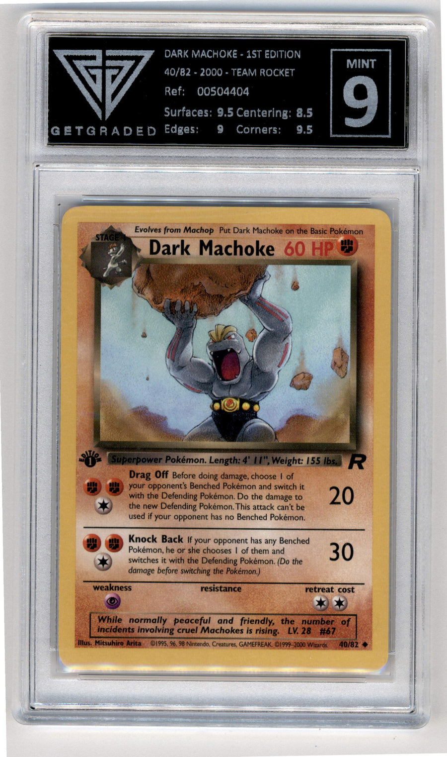 Pokemon Dark Machoke 40/82 1st Edition 2000 Team Rocket GetGraded 9