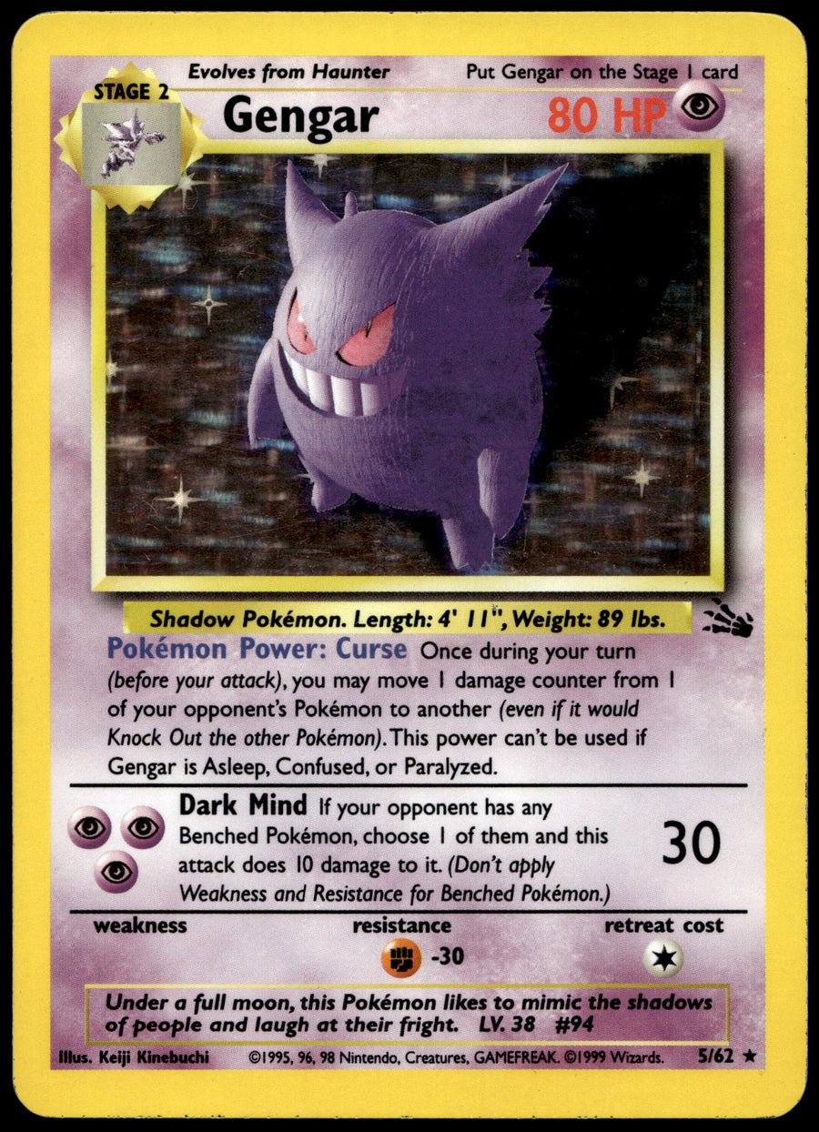 Pokemon Gengar 5/62 Holo Fossil 1999