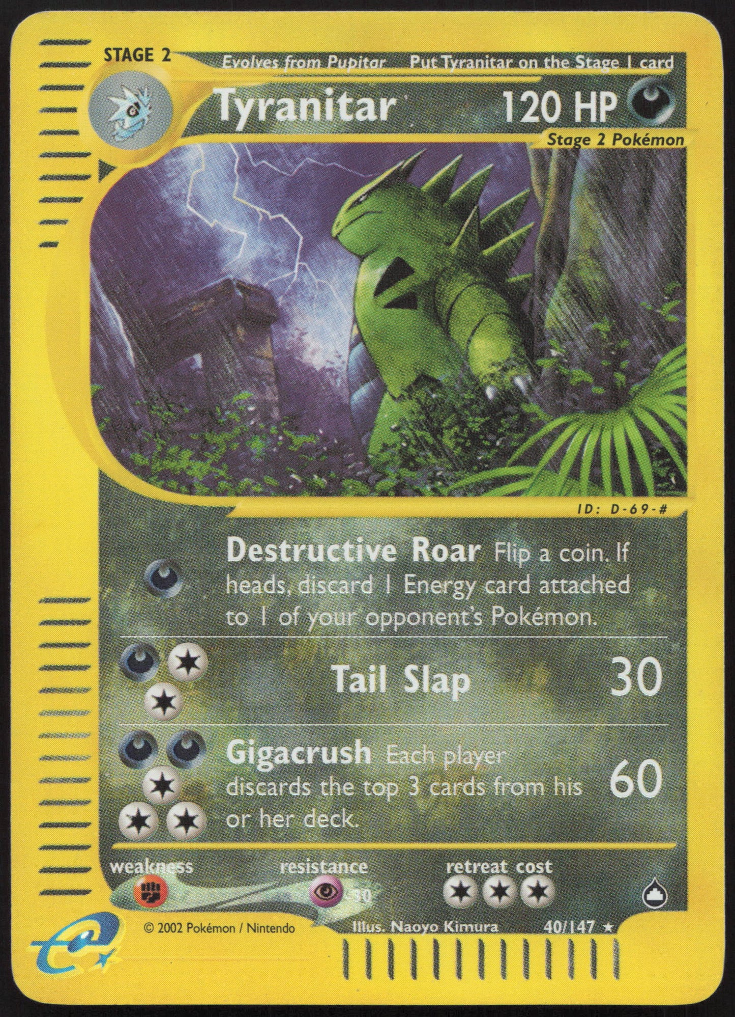 Pokemon Tyranitar 40/147 Reverse Holo 2002 Aquapolis