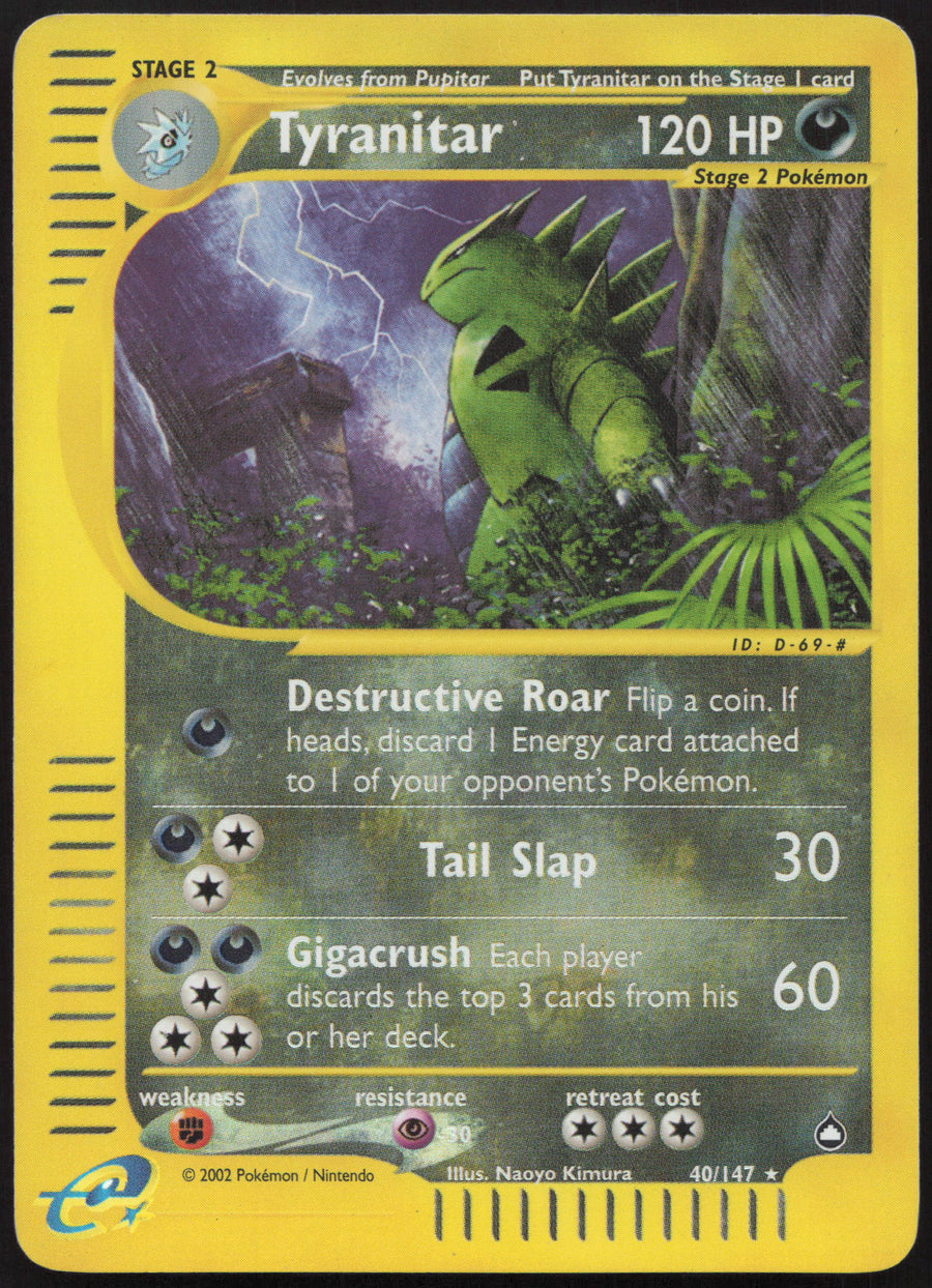 Pokemon Tyranitar 40/147 Reverse Holo 2002 Aquapolis