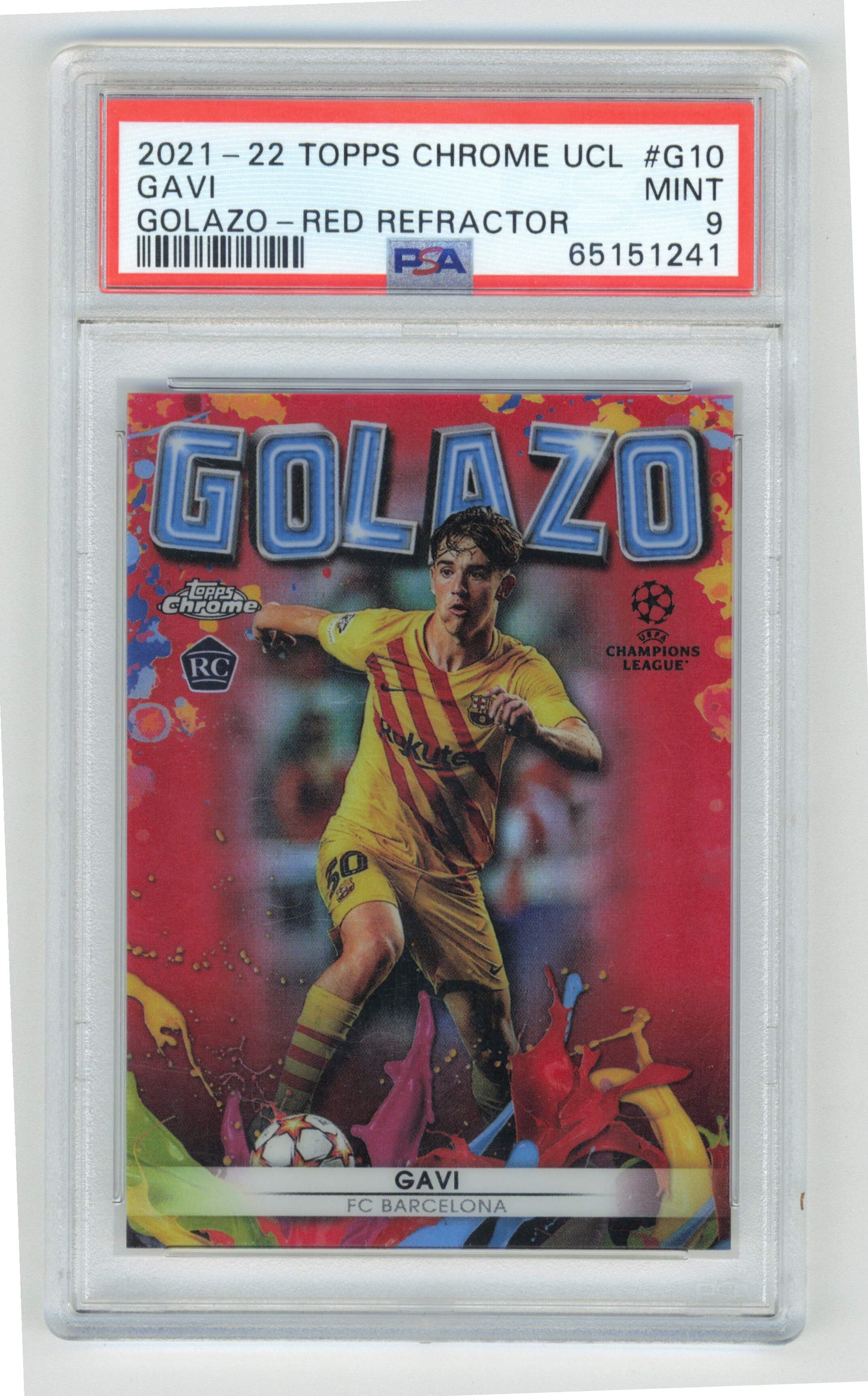 Topps Gavi Golazo 03/10 Red Refractor G-10 2021/22 Chrome UCL PSA 9