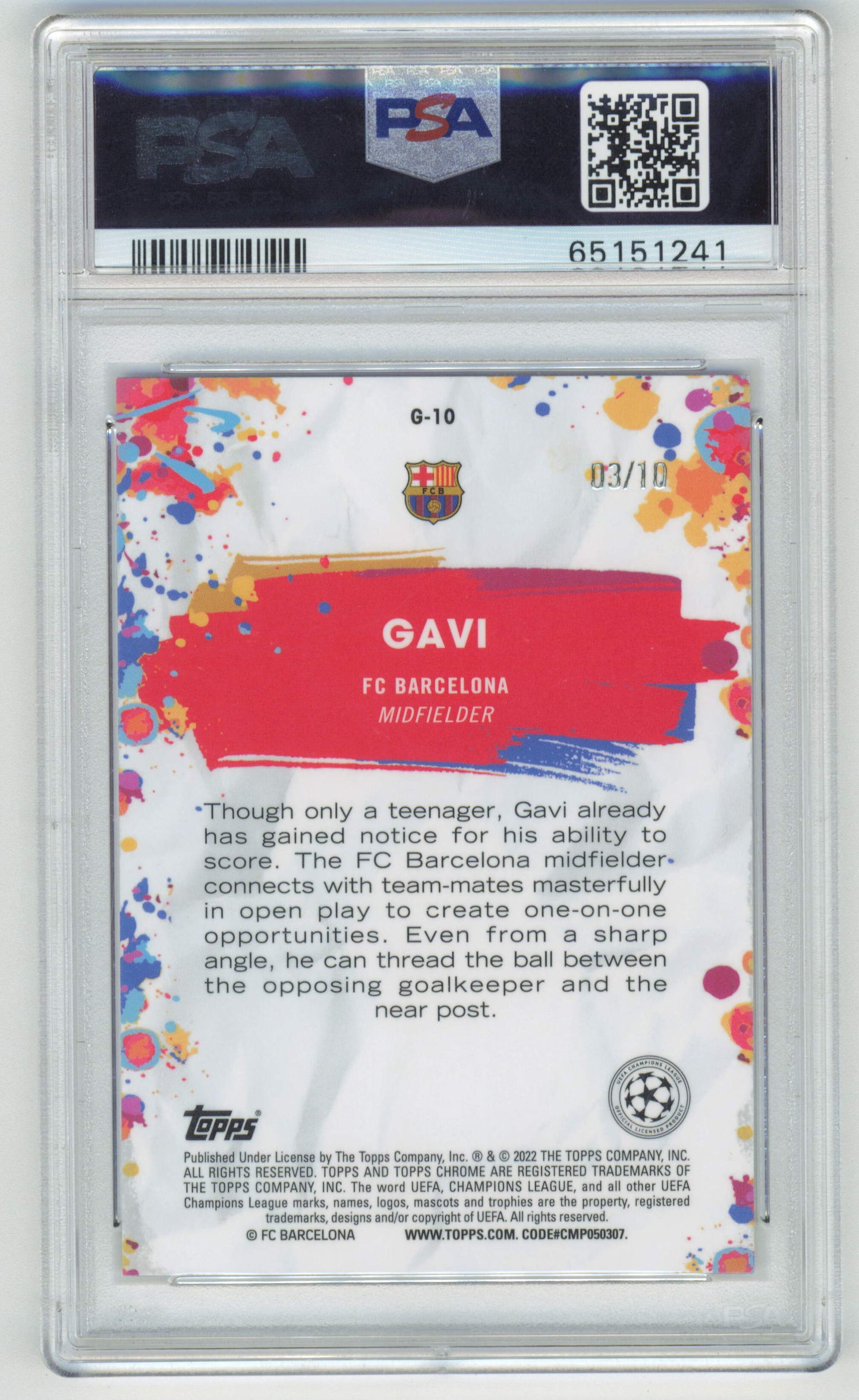 Topps Gavi Golazo 03/10 Red Refractor G-10 2021/22 Chrome UCL PSA 9