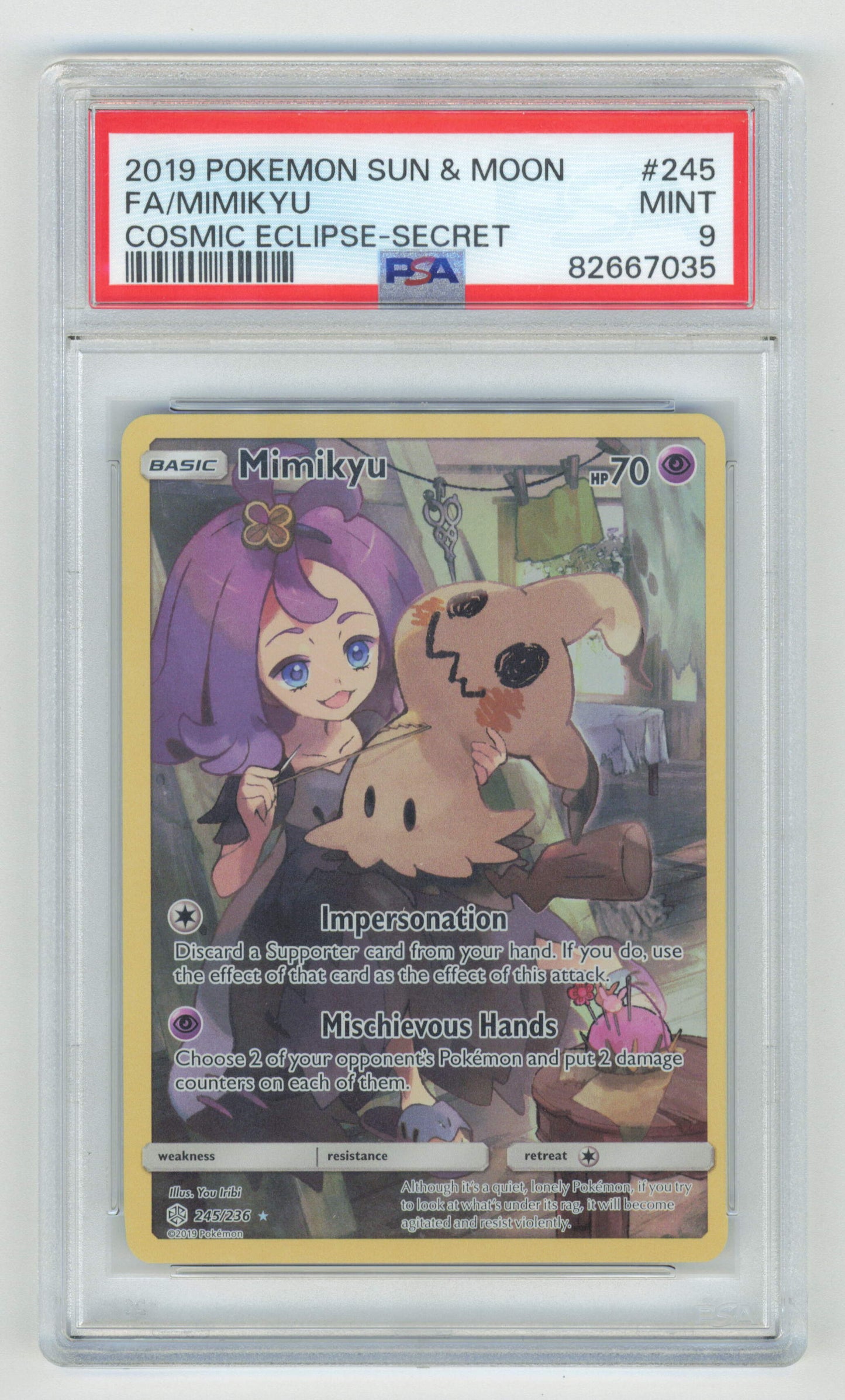 Pokemon Mimikyu 245/236 Full Art 2019 Cosmic Eclipse PSA 9