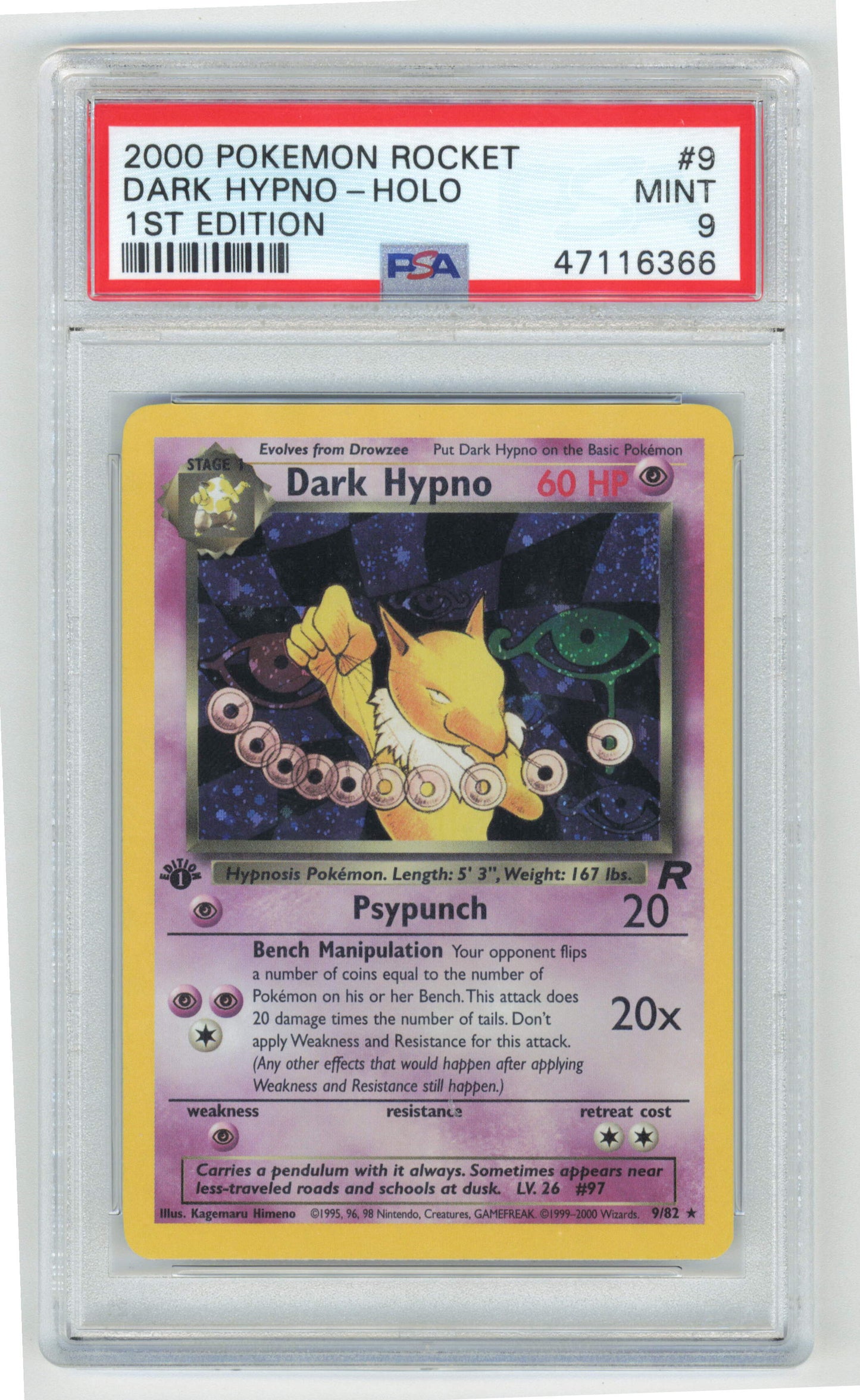 Pokemon Dark Hypno 9/82 Holo 1st Edition 2000 Team Rocket PSA 9