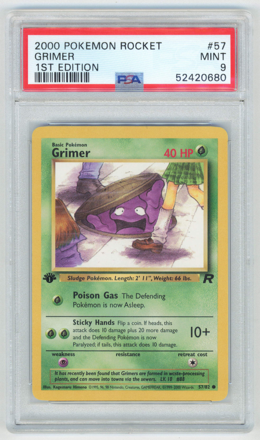 Pokemon Grimer 57/82 Non-Holo 1st Edition 2000 Team Rocket PSA 9