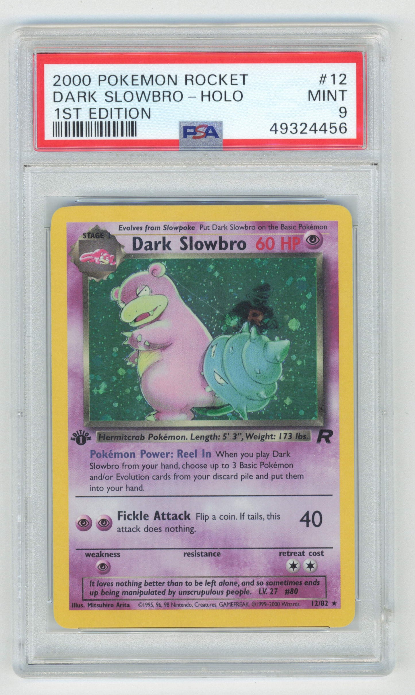 Pokemon Dark Slowbro 12/82 Holo 1st Edition 2000 Team Rocket PSA 9