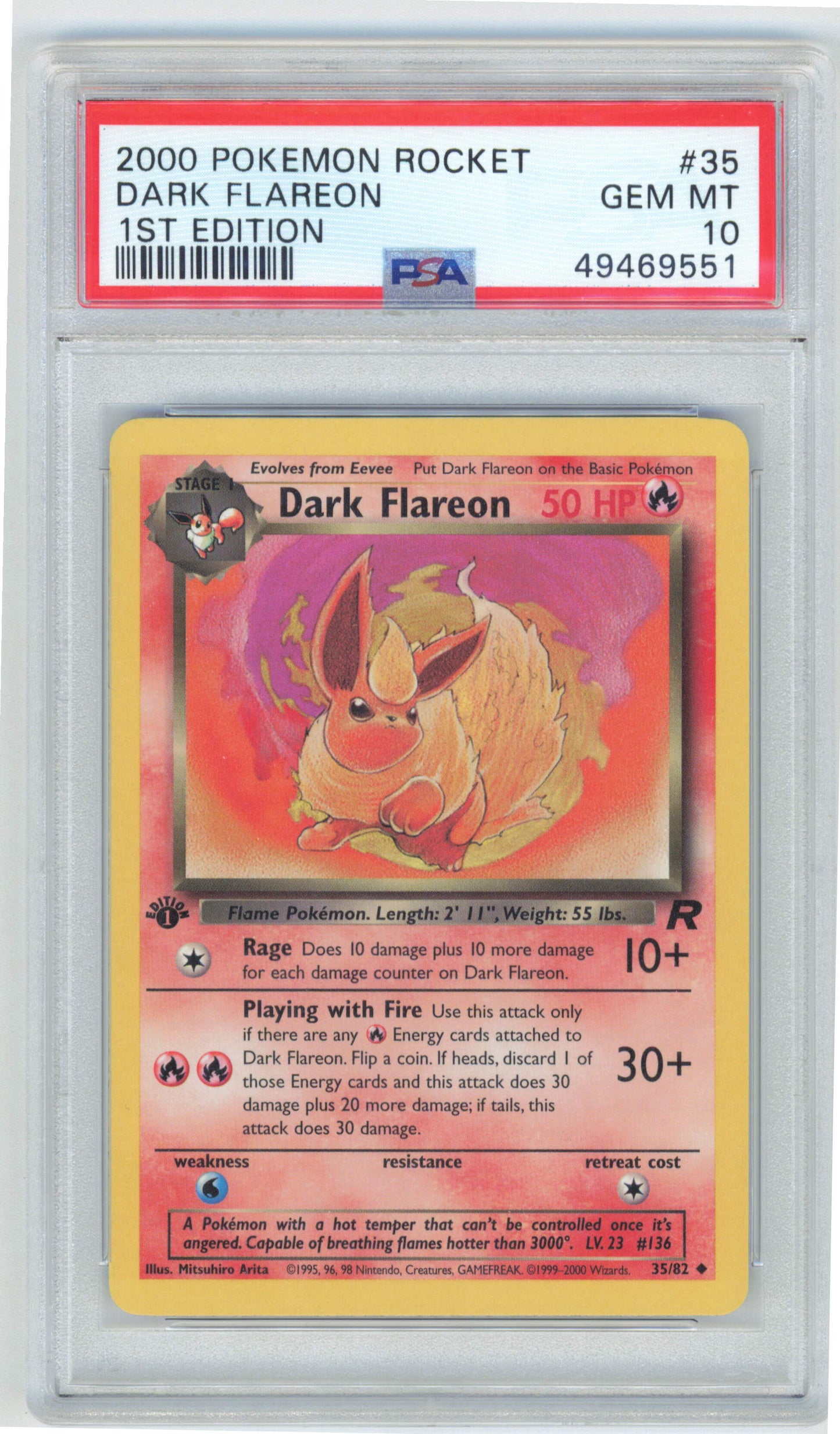 Pokemon Dark Flareon 35/82 Non-Holo 1st Edition 2000 Team Rocket PSA 10