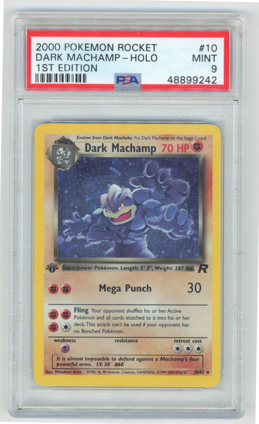 Pokemon Dark Machamp 10/82 Holo 1st Edition 2000 Team Rocket PSA 9