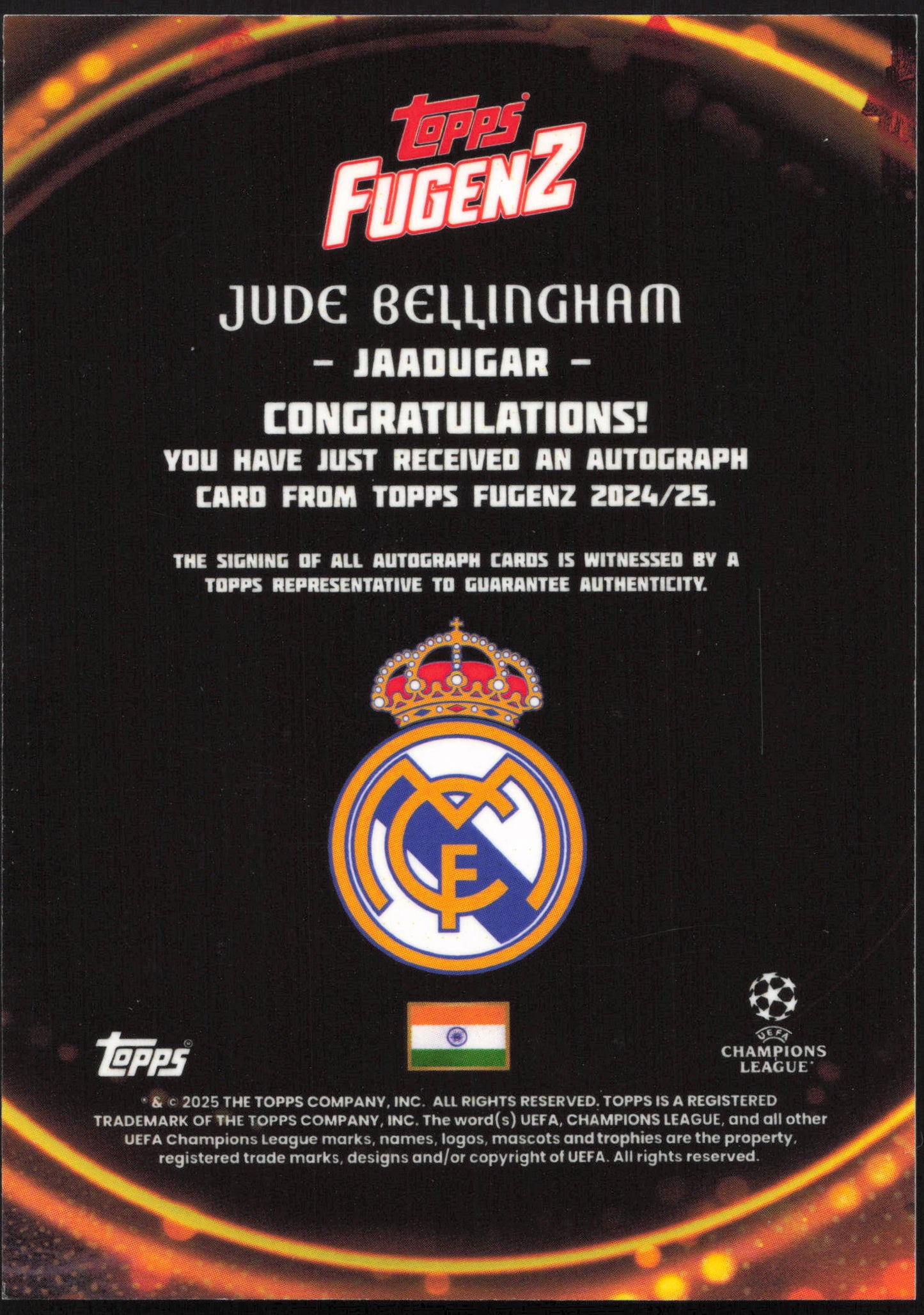 Topps Jude Bellingham Autograph Card 2/5 Fugenz 2024/25