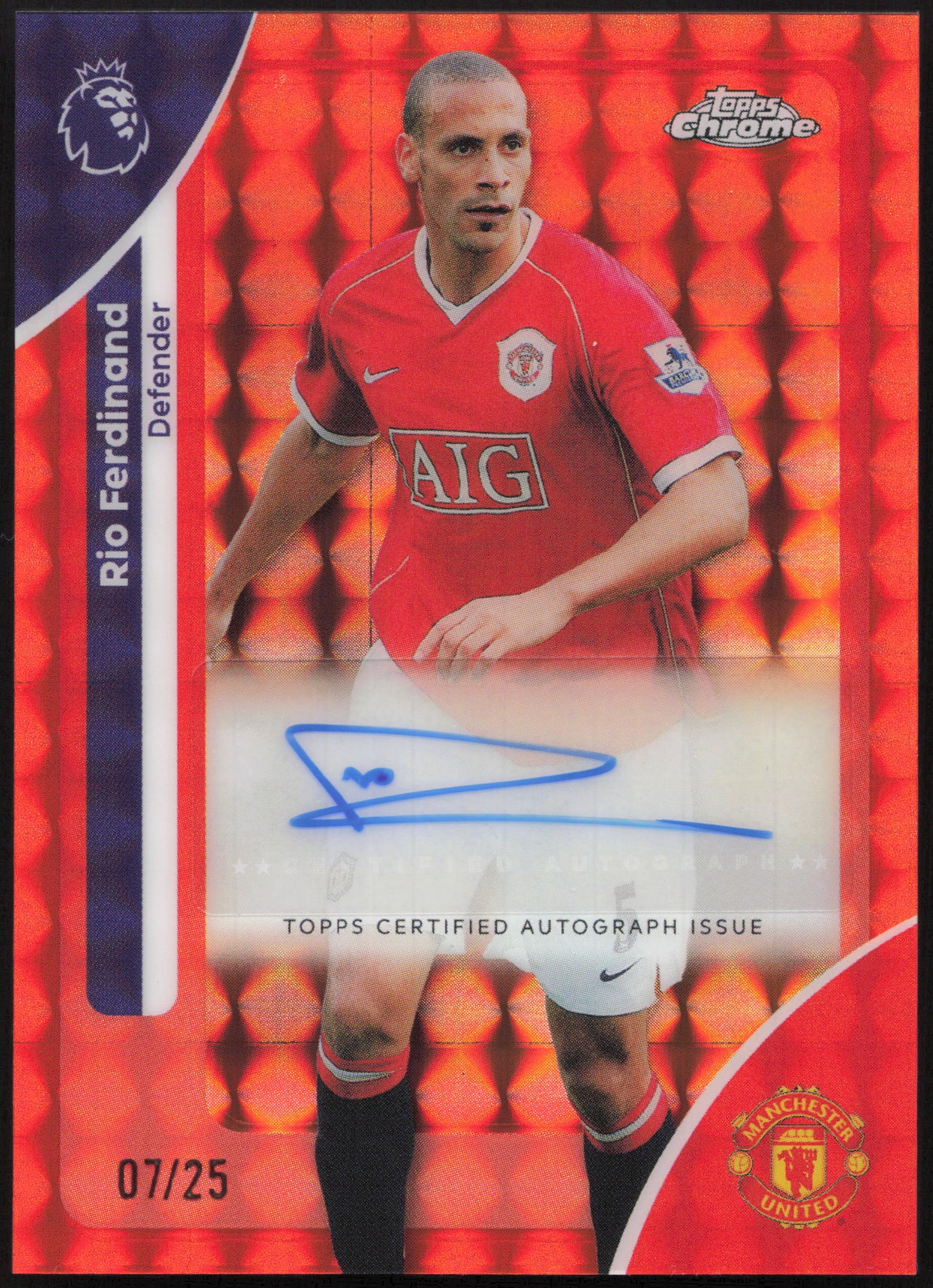 Topps Rio Ferdinand Autograph Card 07/25 CA-RF Chrome Premier League 2026