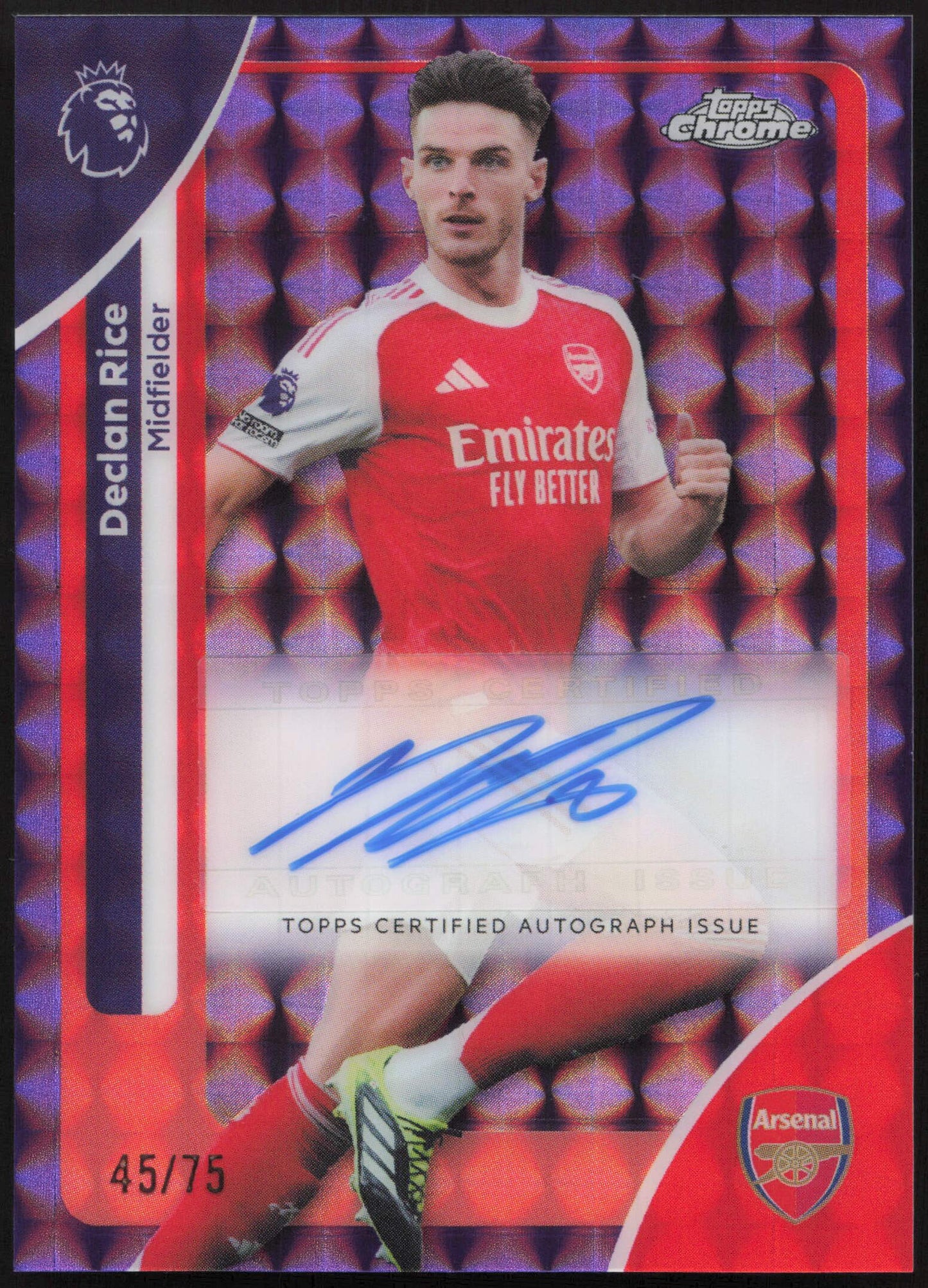Topps Declan Rice Autograph Card 45/75 CA-DR Chrome Premier League 2026