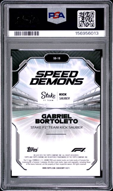 Topps Gabriel Bortoleto RC 33/50 Logofractor Speed Demons Gold #SD-10 2025 Chrome Formula 1 Logofractor PSA 9