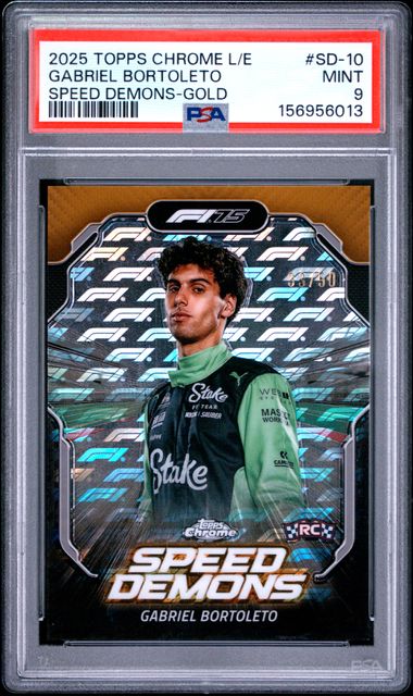 Topps Gabriel Bortoleto RC 33/50 Logofractor Speed Demons Gold #SD-10 2025 Chrome Formula 1 Logofractor PSA 9