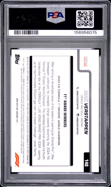 Topps Max Verstappen 5/5 Logofractor Red #148 2025 Chrome Formula 1 Logofractor PSA 10