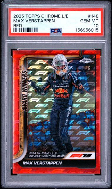 Topps Max Verstappen 5/5 Logofractor Red #148 2025 Chrome Formula 1 Logofractor PSA 10