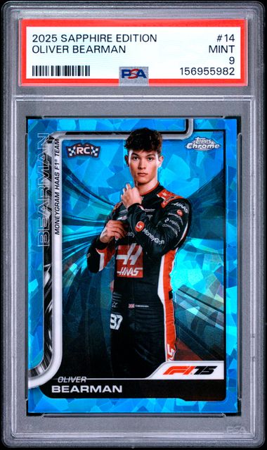 Topps Oliver Bearman RC Sapphire #14 2025 Chrome Forumla 1 Sapphire PSA 9