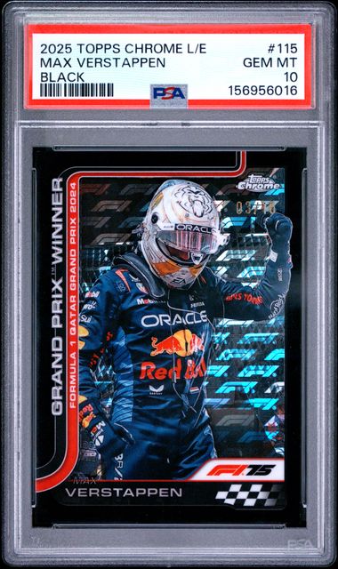 Topps Max Verstappen 03/10 Logofractor Black #115 2025 Chrome Formula 1 Logofractor PSA 10