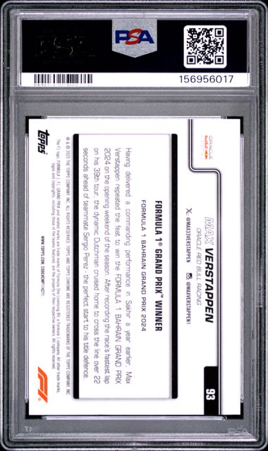 Topps Max Verstappen 04/10 Logofractor Black #93 2025 Chrome Formula 1 Logofractor PSA 9