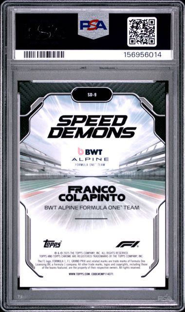 Topps Franco Colapinto 05/25 Logofractor Speed Demons Orange #SD-9 2025 Chrome Formula 1 Logofractor PSA 9