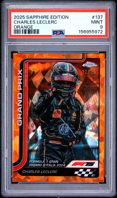 Topps Charles Leclerc 12/25 Sapphire Orange #137 2025 Chrome Formula 1 Sapphire PSA 9