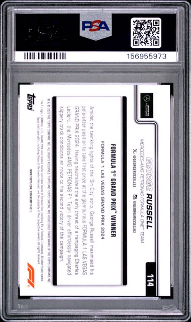 Topps George Russell 04/20 Sapphire Black & White #114 2025 Chrome Formula 1 Sapphire PSA 9
