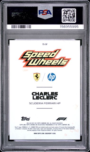 Topps Charles Leclerc 22/25 Logofractor 1975 Speed Wheels Orange #75-SF 2025 Chrome Formula 1 Logofractor PSA 10