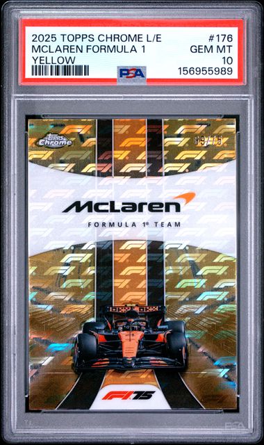 Topps Mclaren 69/75 Yellow Logofractor #176 2025 Chrome Formula 1 Logofractor PSA 10