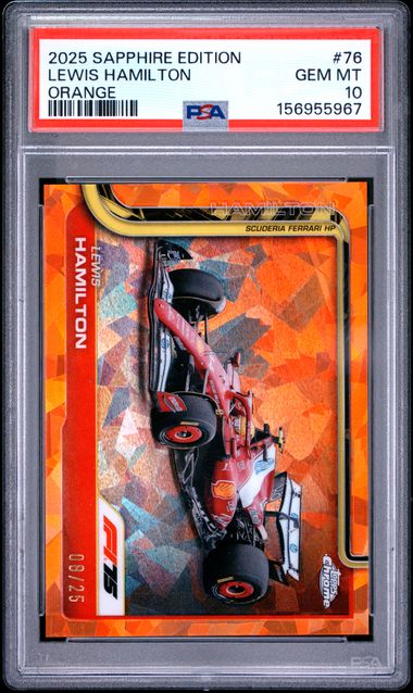 Topps Lewis Hamilton 08/25 Sapphire Orange #76 2025 Chrome Formula 1 Sapphire PSA 10