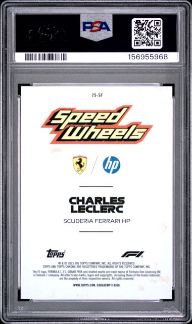 Topps Charles Leclerc 09/15 Sapphire 1975 Speed Wheels Black & White #75-SF 2025 Chrome Formula 1 Sapphire PSA 9