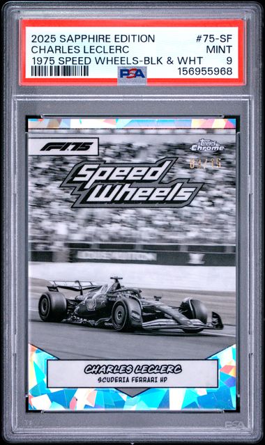 Topps Charles Leclerc 09/15 Sapphire 1975 Speed Wheels Black & White #75-SF 2025 Chrome Formula 1 Sapphire PSA 9