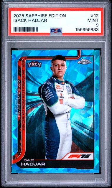 Topps Isack Hadjar Sapphire #12 2025 Chrome Formula 1 Sapphire PSA 9