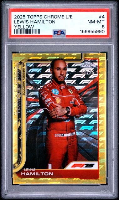 Topps Lewis Hamilton 48/75 Logofractor Yellow #4 2025 Chrome Formula 1 Logofractor PSA 8