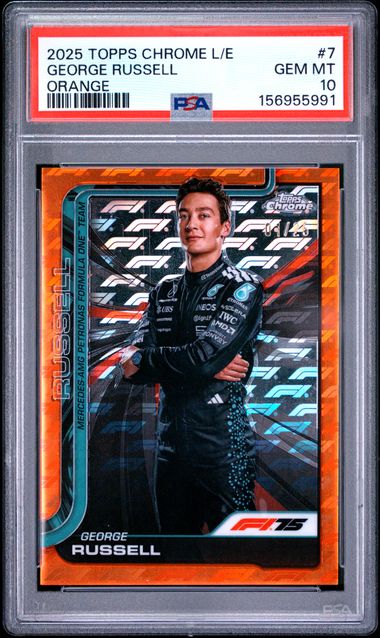 Topps George Russell 01/25 Logofractor Orange #7 2025 Chrome Formula 1 Logofractor PSA 10