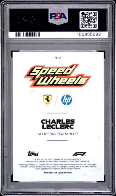 Topps Charles Leclerc 09/75 Logofractor 1975 Speed Wheels Yellow #75-SF 2025 Chrome Formula 1 Logofractor PSA 10