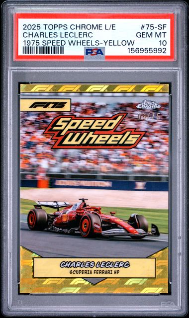 Topps Charles Leclerc 09/75 Logofractor 1975 Speed Wheels Yellow #75-SF 2025 Chrome Formula 1 Logofractor PSA 10