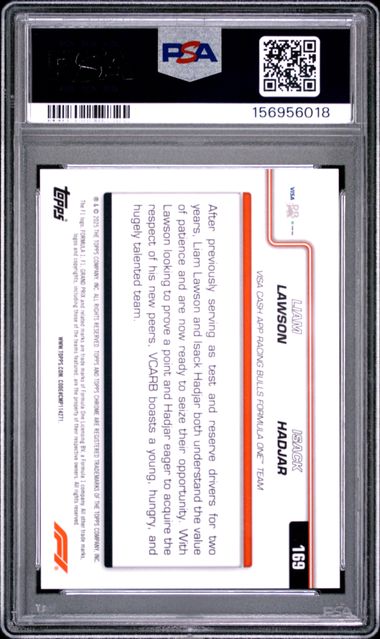 Topps Lawson/Hadjar RC 04/10 Duo Logofractor Black #169 2025 Chrome Formula 1 Logofractor PSA 10