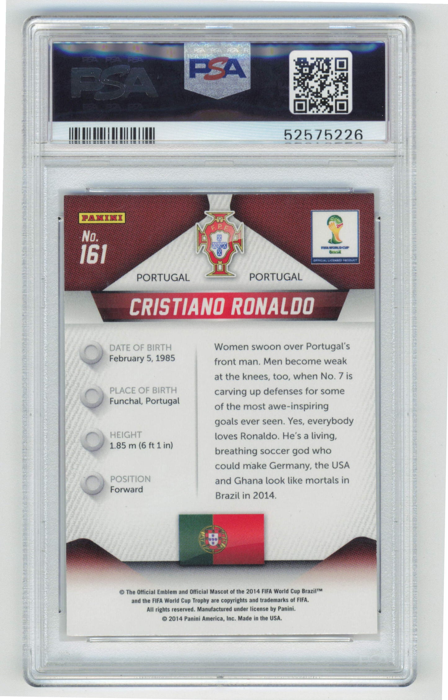 Panini Cristiano Ronaldo Parallel # 161 2014 Prizm World Cup PSA 10