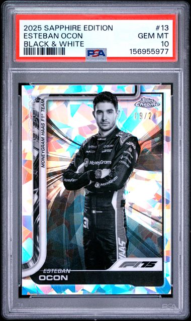 Topps Esteban Ocon 09/20 Sapphire Black & White #13 2025 Chrome Formula 1 Sapphire PSA 10