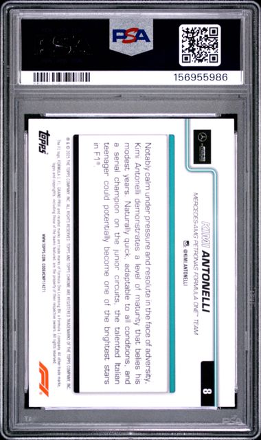 Topps Kimi Antonelli RC Sapphire #8 2025 Chrome Formula 1 Sapphire PSA 10