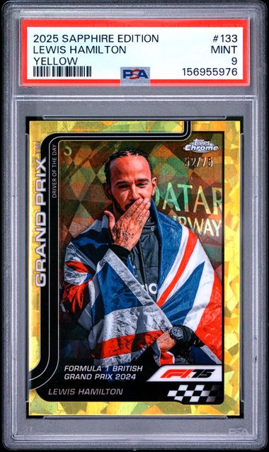 Topps Lewis Hamilton 52/75 Yellow Sapphire #133 2025 Chrome Formula 1 Sapphire PSA 9