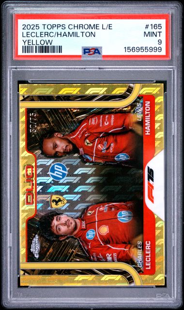 Topps Leclerc/Hamilton Duo 30/75 Logofractor Yellow #165 2025 Chrome Formula 1 Logofractor PSA 9