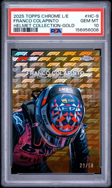 Topps Franco Colapinto 29/50 Logofractor Helmet Collection Gold #HC-9 2025 Chrome Formula 1 Logofractor PSA 10
