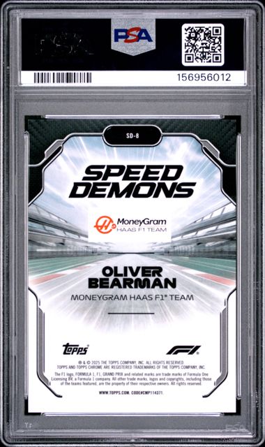 Topps Oliver Bearman 30/50 Logofractor Speed Demonds Gold #SD-8 2025 Chrome Formula 1 Logofractor PSA 10