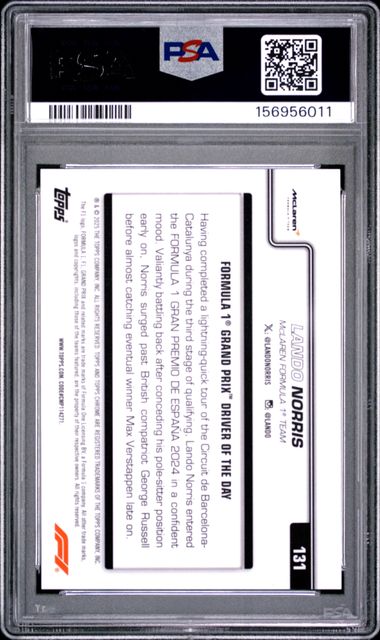 Topps Lando Norris 03/10 Logofractor Black 2025 Chrome Formula 1 Logofractror PSA 10