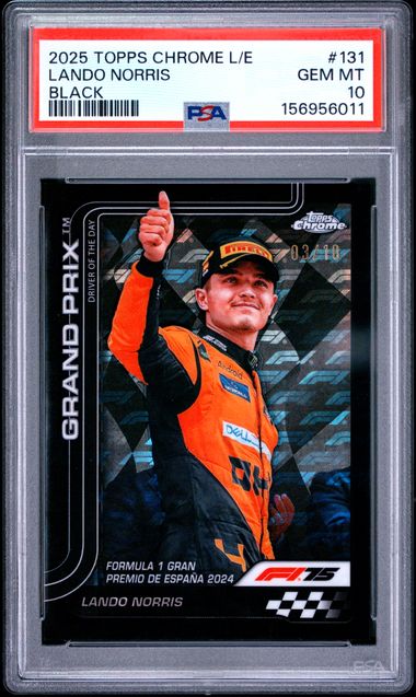 Topps Lando Norris 03/10 Logofractor Black 2025 Chrome Formula 1 Logofractror PSA 10