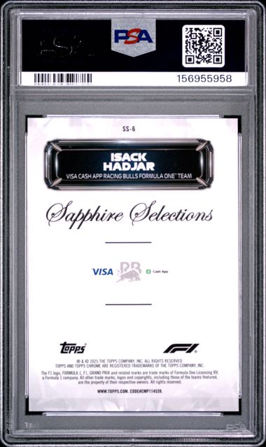 Topps Isack Hadjar RC Sapphire Selections #SS-6 2025 Chrome Formula 1 Sapphire PSA 8